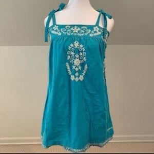 Billabong Blue Embroidered Tie Straps Tunic Top Medium